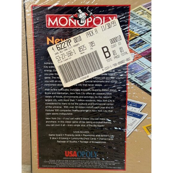 1998 Monopoly New York City Edition Board Game Statue of Liberty Box NEW Sealed - Picture 5 of 10